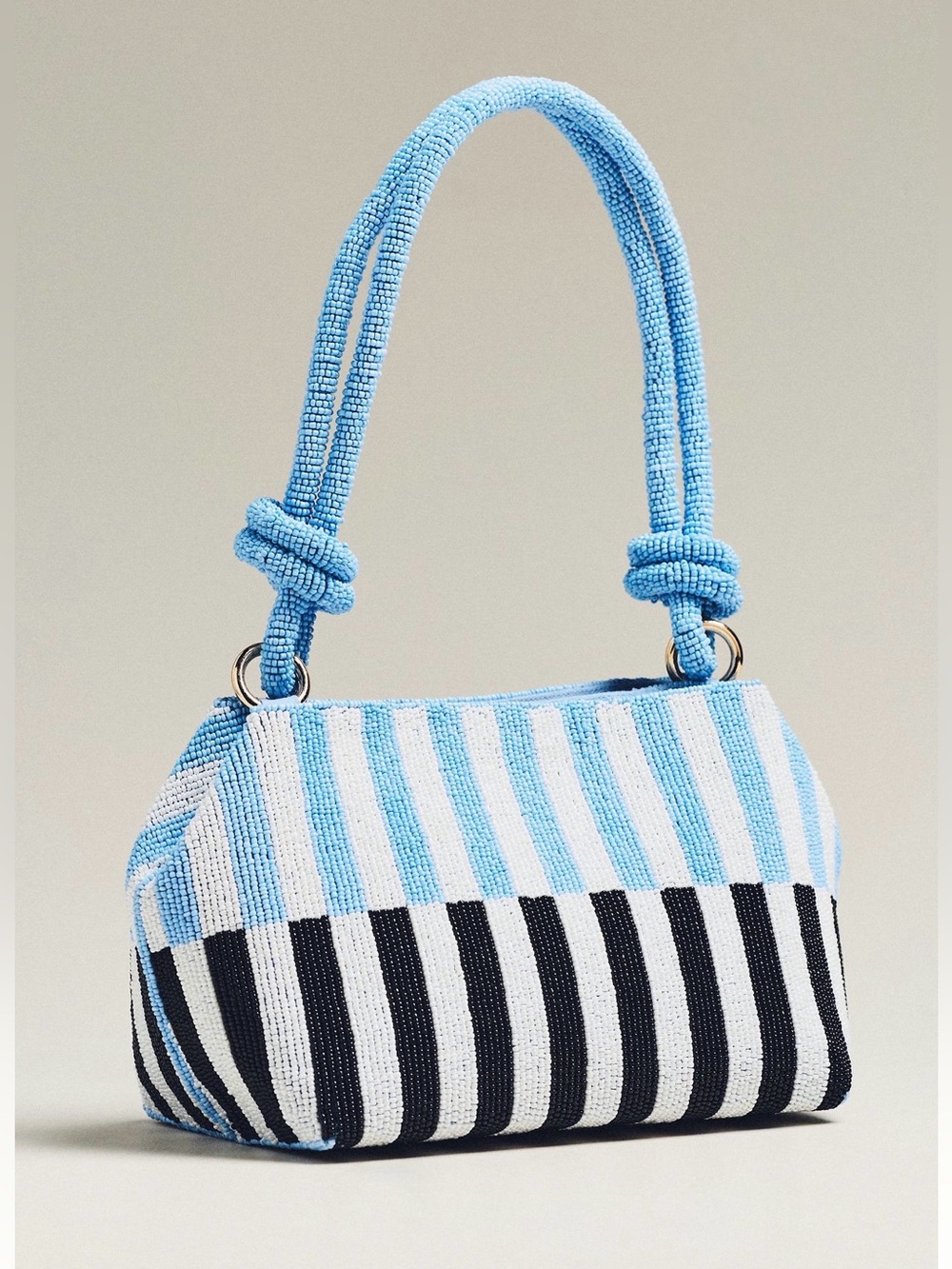 NWT new Anthropologie beaded knotted double strap shoulder bag blue black stripe